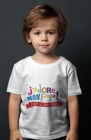 T-shirt Garçon – adore mon papa – Blanc