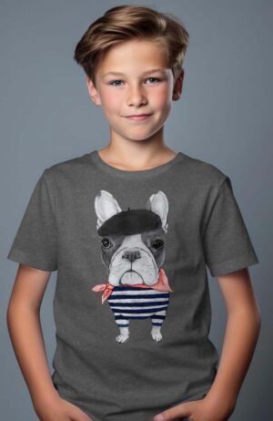 T-shirt Garçon – chien Français – Gris