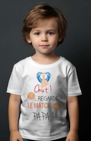 T-shirt Garçon – chut Match Papa – Blanc