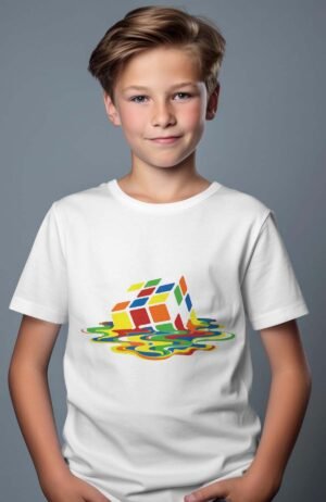 T-shirt Garçon – cube – Blanc