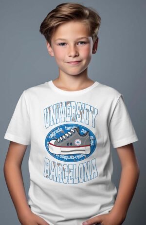 T-shirt Garçon – university barcelona – Blanc