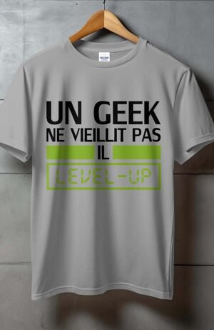 T-shirt Homme – geek level up – Gris