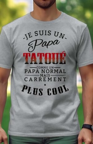 T-shirt Homme – un papa tatoué – Gris