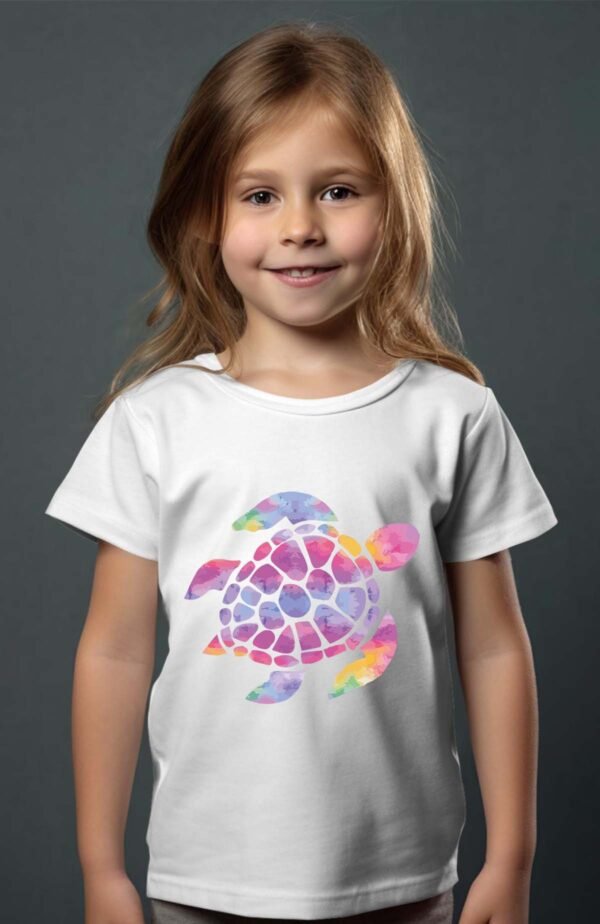 T-shirt Col Rond Fille - Tortue aquarelle