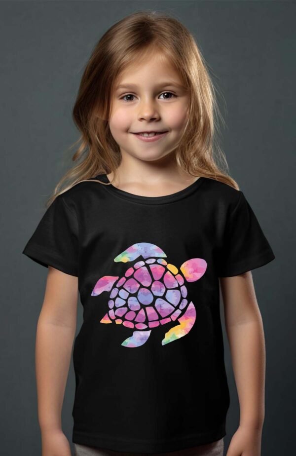 T-shirt Col Rond Fille - Tortue aquarelle