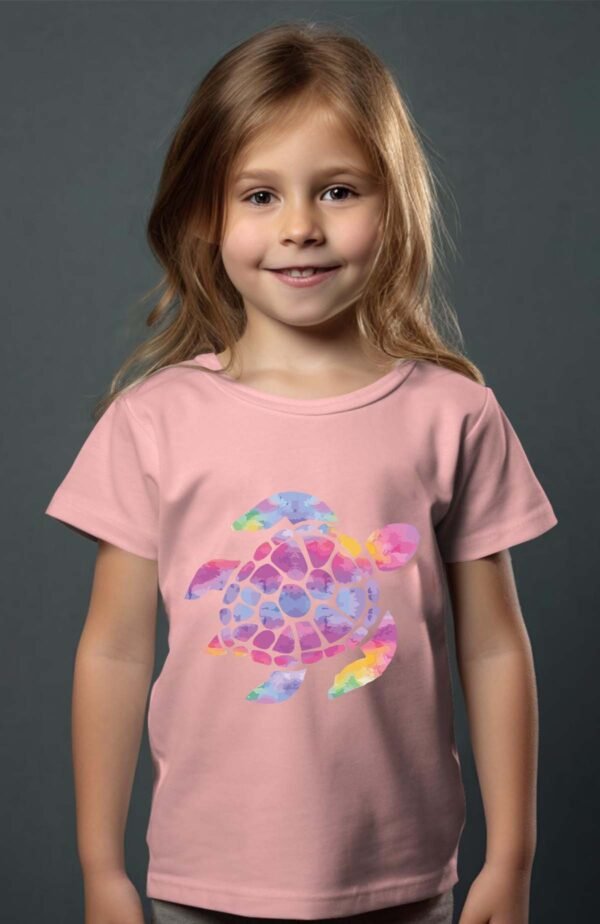 T-shirt Col Rond Fille - Tortue aquarelle