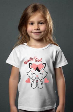 beauty girl cat – Tshirt Fille – Blanc