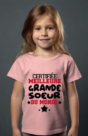 certifié grande soeur monde – Tshirt Fille – Rose