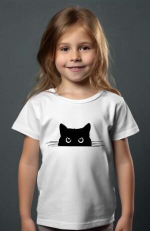 T-shirt Col Rond Fille - Chat caché