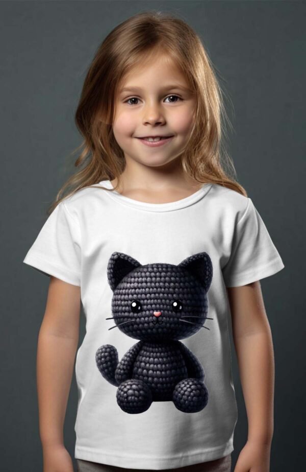 T-shirt Col Rond Fille - Cat crochet noir
