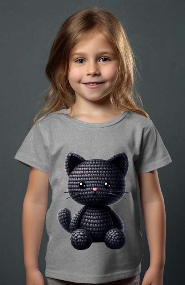 T-shirt Col Rond Fille - Cat crochet noir