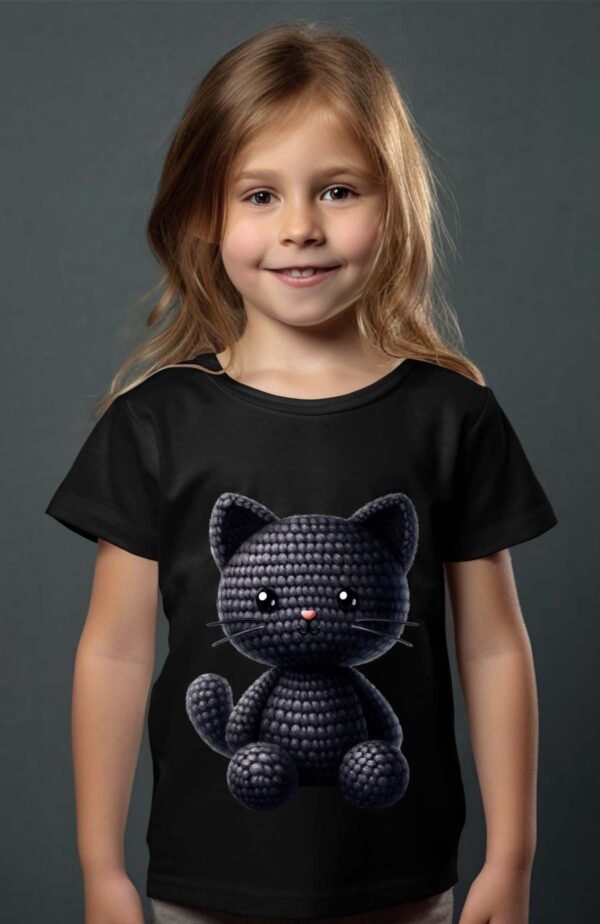 T-shirt Col Rond Fille - Cat crochet noir
