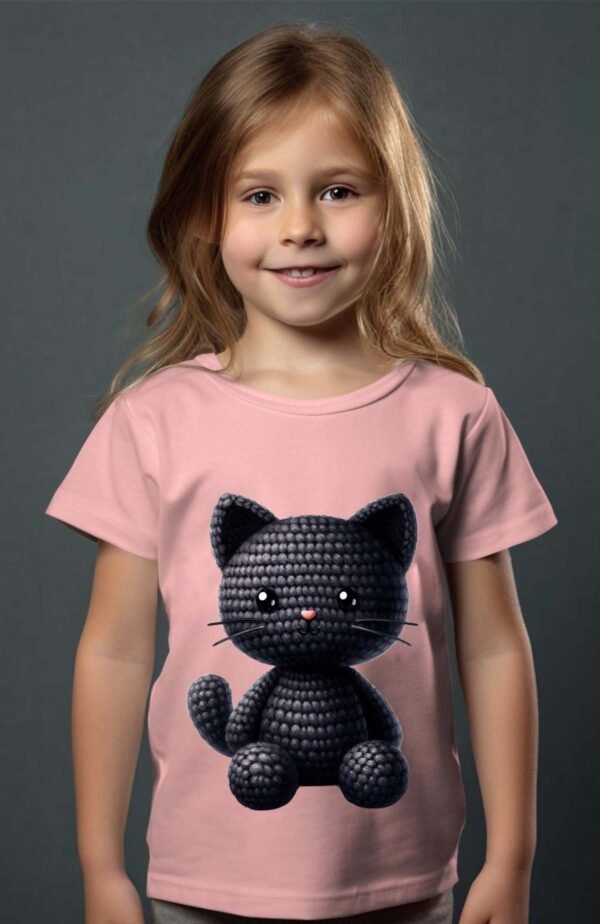 T-shirt Col Rond Fille - Cat crochet noir