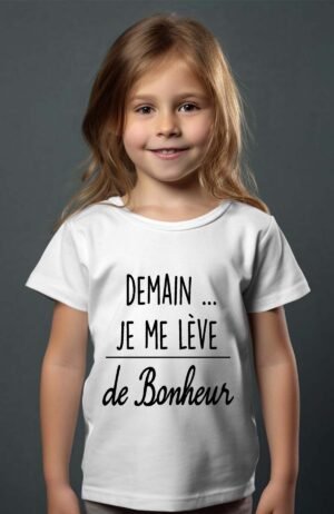 demain je me leve de bonheur – Tshirt Fille – Blanc