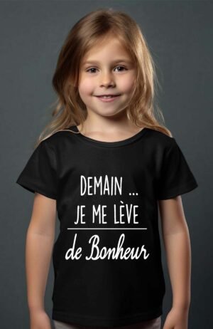 T-shirt Col Rond Fille - Demain je me lève de bonheur