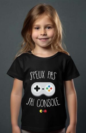 T-shirt Col Rond Fille - J'peux pas j'ai console