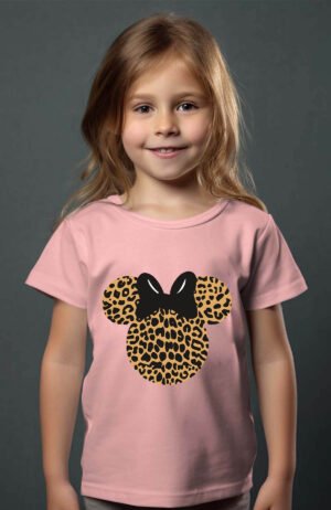 leopard Noeud – Tshirt Fille – Rose