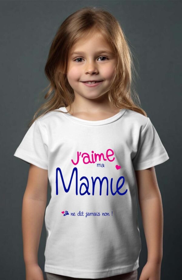 T-shirt Col Rond Fille - J'aime ma mamie elle ne dit jamais non