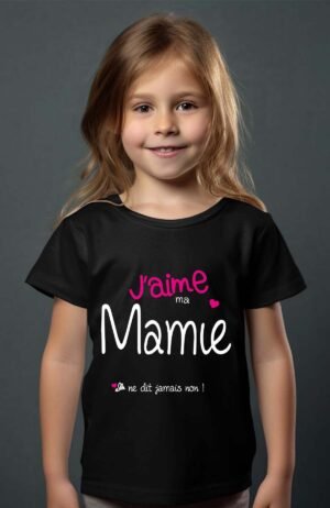 T-shirt Col Rond Fille - J'aime ma mamie elle ne dit jamais non