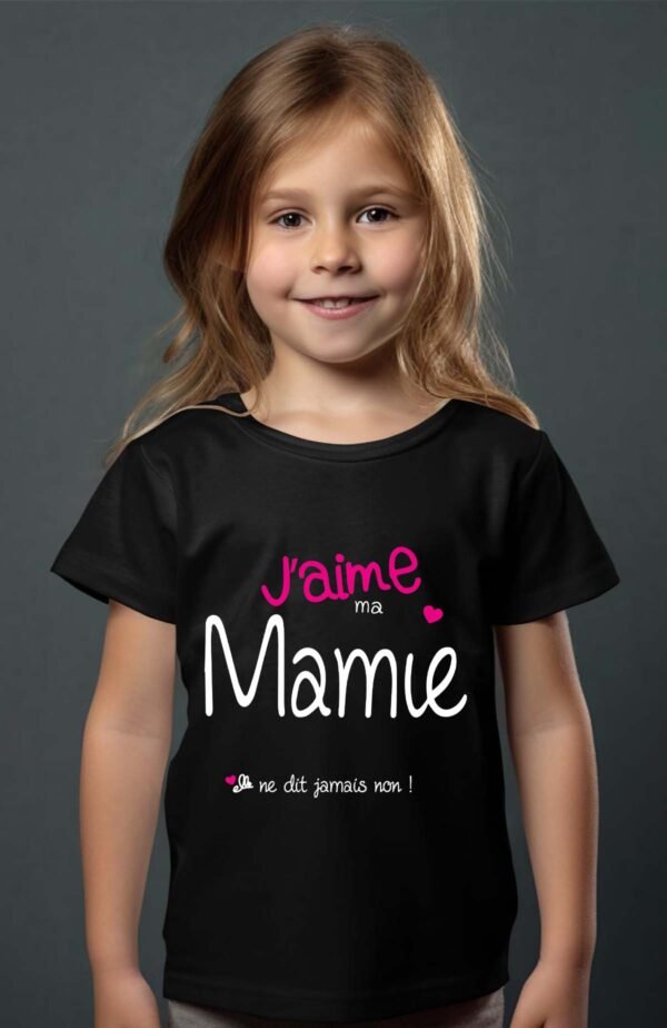 T-shirt Col Rond Fille - J'aime ma mamie elle ne dit jamais non