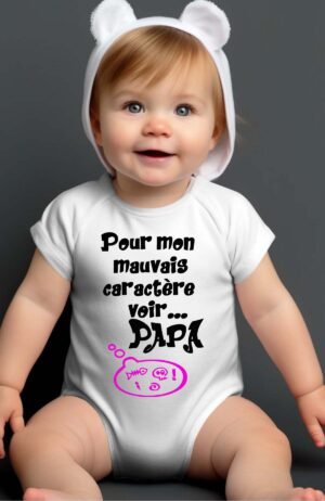 Pour mon mauvais caractère voir papa rose - Body Bébé Fille