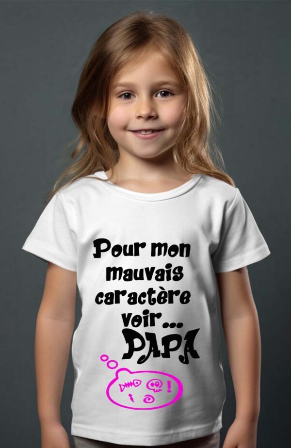 T-shirt Col Rond Fille - Pour mon mauvais caractère voir papa