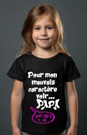 T-shirt Col Rond Fille - Pour mon mauvais caractère voir papa