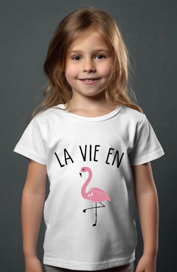 T-shirt Col Rond Fille - La vie en flament rose