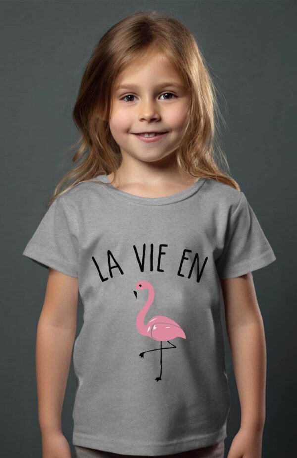 T-shirt Col Rond Fille - La vie en flament rose