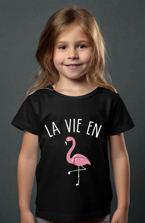 T-shirt Col Rond Fille - La vie en flament rose