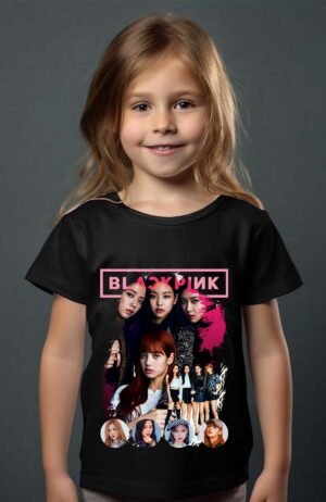 T-shirt Col Rond Fille - Black pink 2