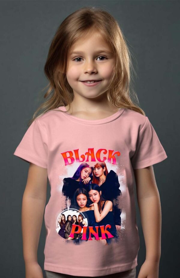 T-shirt Col Rond Fille - Black pink 4