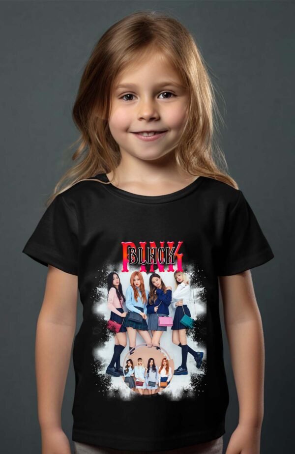 T-shirt Col Rond Fille - Black pink 6