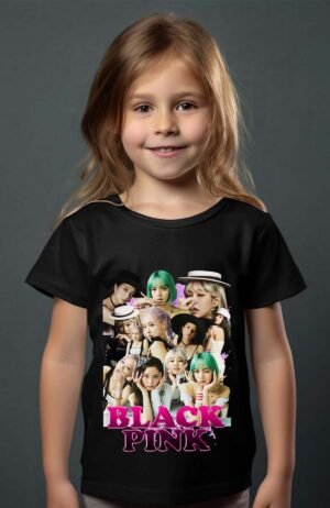 T-shirt Col Rond Fille - Black pink 9