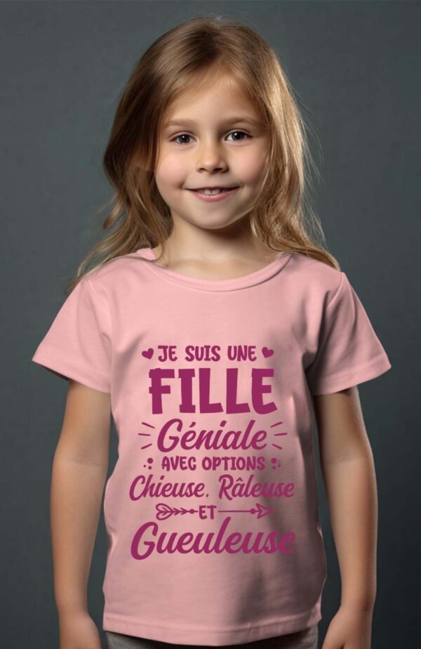 T-shirt Col Rond Fille - Je suis une fille géniale et gueuleuse
