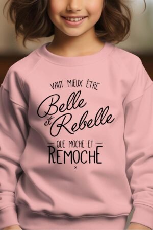 Rebelle Remoche – Sweat Col Rond Fille – Rose