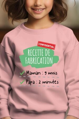 Recette Fabrication – Sweat Col Rond Fille – Rose