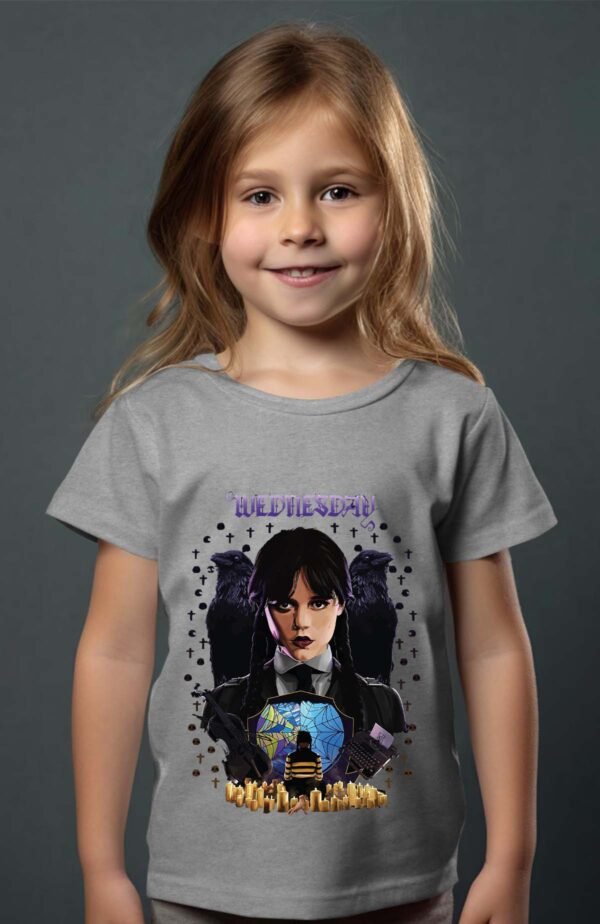 T-shirt Col Rond Fille - Wednesday affiche