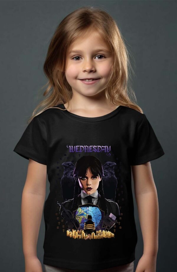 T-shirt Col Rond Fille - Wednesday affiche