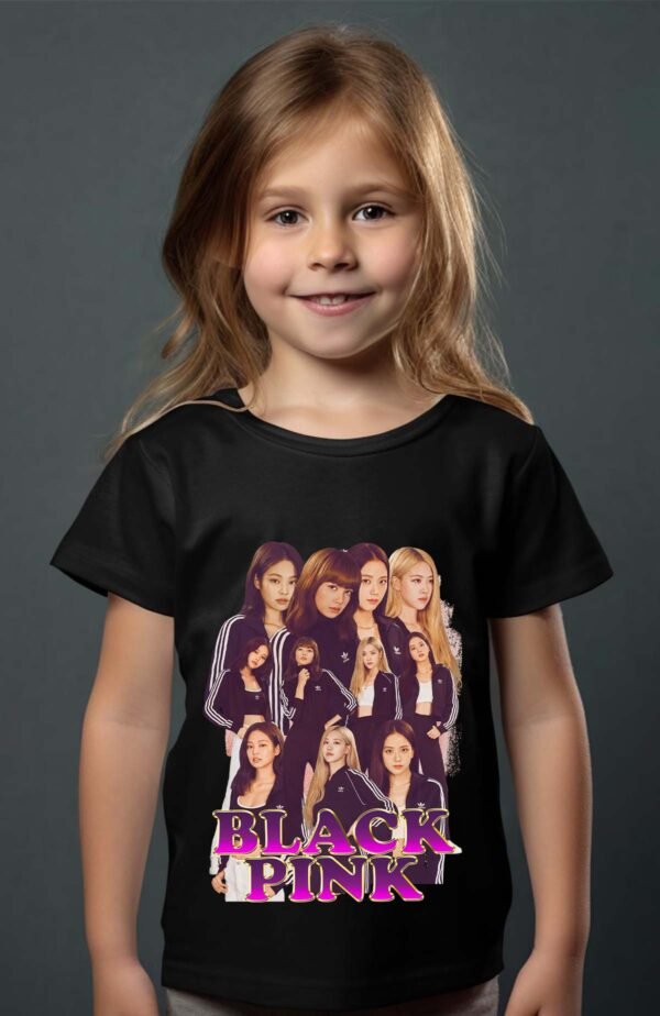 T-shirt Col Rond Fille - Black pink 7