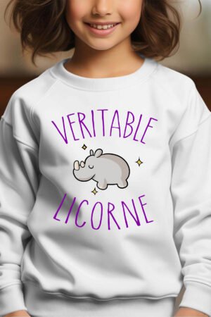 Sweat Col Rond Fille en Gros | Licorne hippo