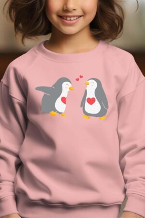 pingouins – Sweat Col Rond Fille – Rose