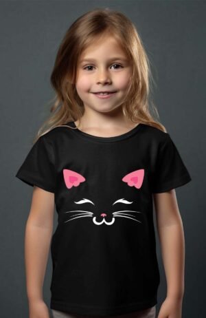 T-shirt Col Rond Fille - Pink face