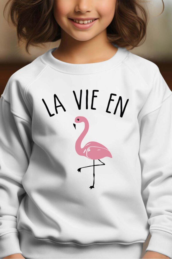 Sweat Col Rond Fille en Gros | La vie en flament rose