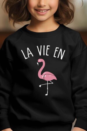 Sweat Col Rond Fille en Gros | La vie en flament rose