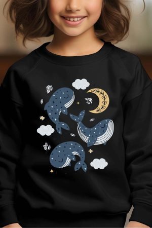 Sweat Col Rond Fille en Gros | Baleine moon