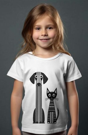 Black & Meow – Tshirt Fille – Blanc