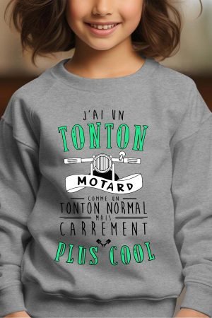 G Tonton motard + cool – Sweat Col Rond Fille – Gris