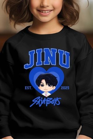 Jinu coeur Saja – Sweat Col Rond Fille – Noir