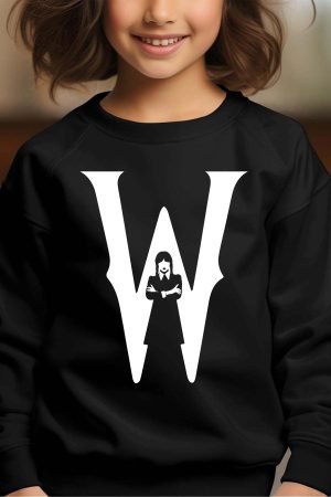 Majuscule Wednesday – Sweat Col Rond Fille – Noir